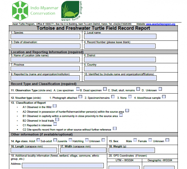 Calling all Citizen Scientists the Turtle Field Record Form is now