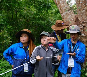 Learning how to use compasses and take bearings in the forest, relating it to map reading and navigation. Photo: Tran Thi Tuyet Dung – ATP/IMC